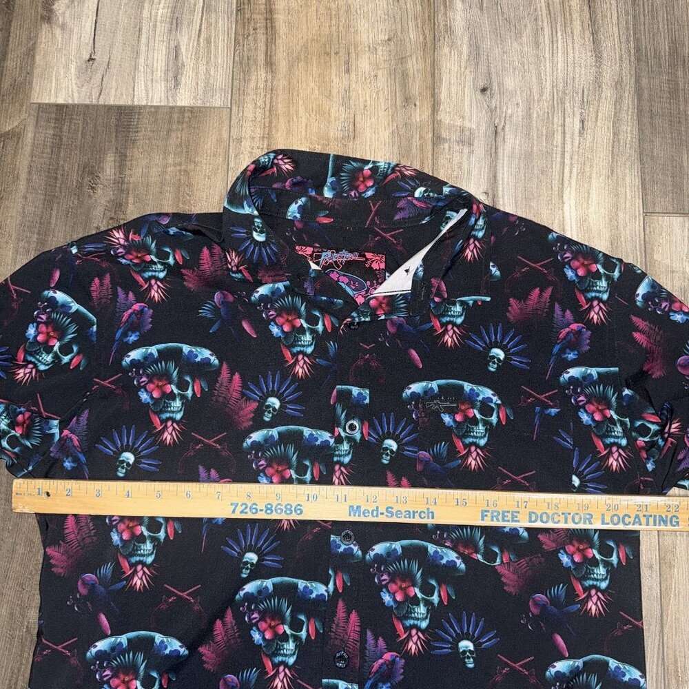 Retro Rifle Shirt Mens L Blackbeard Skull Floral Performance Button Down - Picture 5 of 5